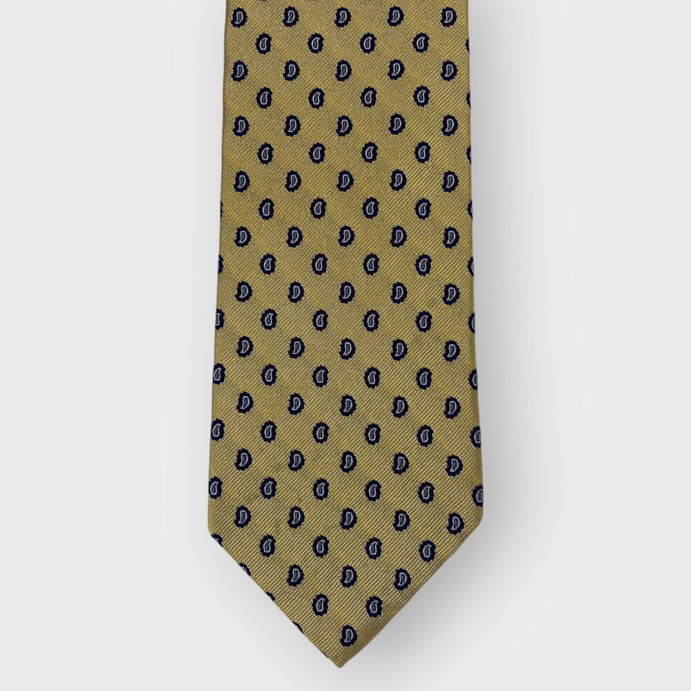 Vintage Jos A Bank Repp Tie | Gold Paisley Foulard | 100% Silk | Made in USA